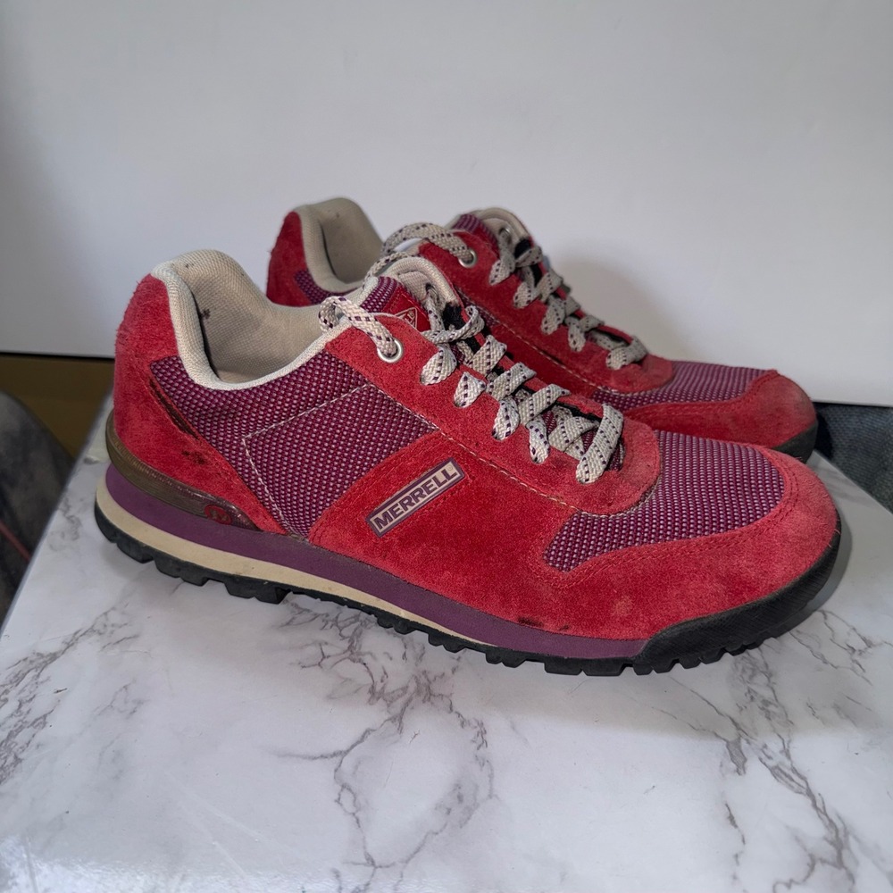 Merrell Solo Origin Sneakers Women 8 Red Suede Granola Mesh Hiking Trail Running